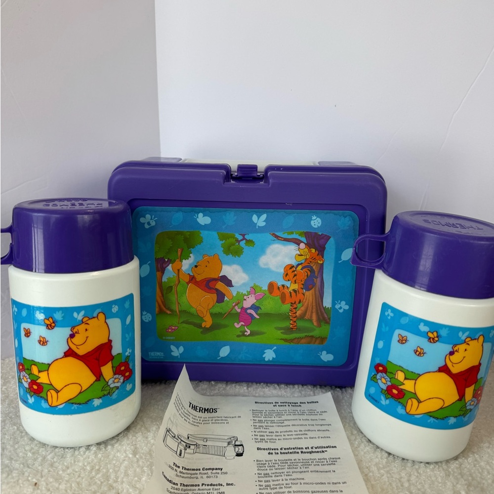 Vintage Purple Winnie the Pooh Lunchbox Set plastic with 2 thermos containers